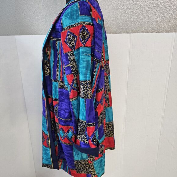 Meryl Fashion Vintage Rare Women 80s Blazer Multicolored Shoulder Pad Sz 16 S363 - Picture 3 of 9